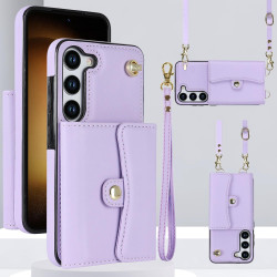 For Samsung Galaxy S24+ 5G RFID Card Slot Phone Case with Long Lanyard(Purple)