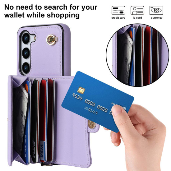 For Samsung Galaxy S24+ 5G RFID Card Slot Phone Case with Long Lanyard(Purple)
