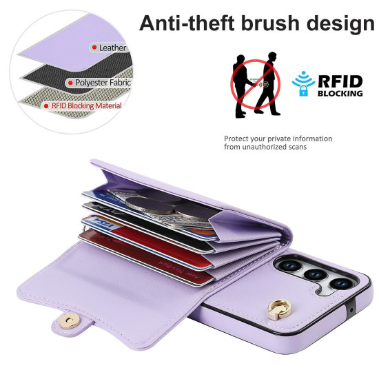 For Samsung Galaxy S24+ 5G RFID Card Slot Phone Case with Long Lanyard(Purple)