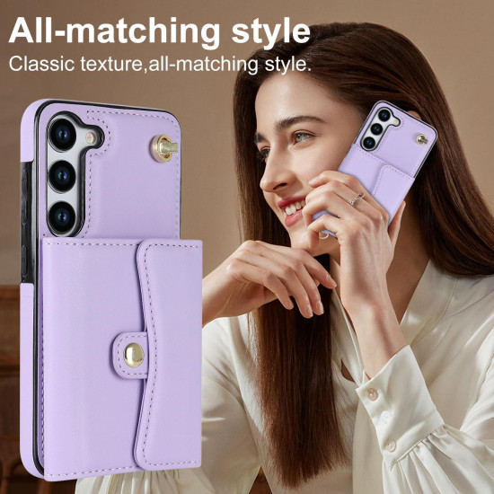 For Samsung Galaxy S24+ 5G RFID Card Slot Phone Case with Long Lanyard(Purple)