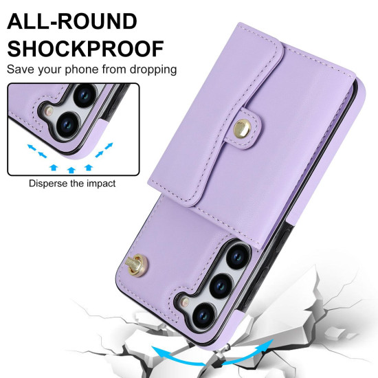 For Samsung Galaxy S24+ 5G RFID Card Slot Phone Case with Long Lanyard(Purple)