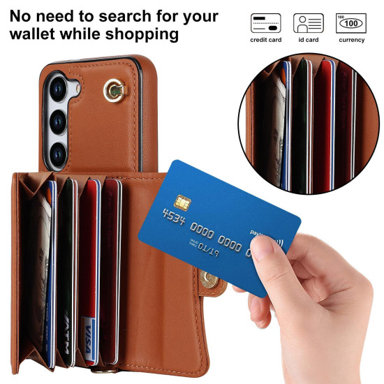 For Samsung Galaxy S24+ 5G RFID Card Slot Phone Case with Long Lanyard(Brown)