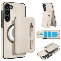 For Samsung Galaxy S23+ 5G Zipper Wallet Split MagSafe Leather Back Phone Case(White)