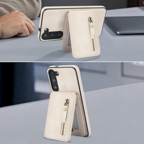 For Samsung Galaxy S23+ 5G Zipper Wallet Split MagSafe Leather Back Phone Case(White)