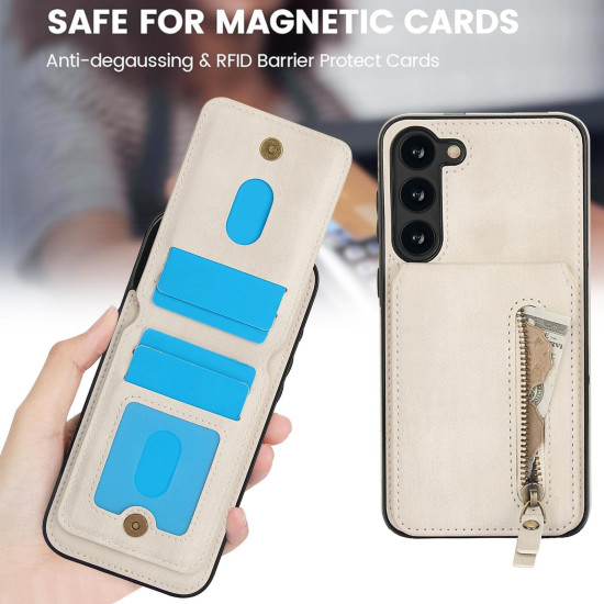 For Samsung Galaxy S23+ 5G Zipper Wallet Split MagSafe Leather Back Phone Case(White)