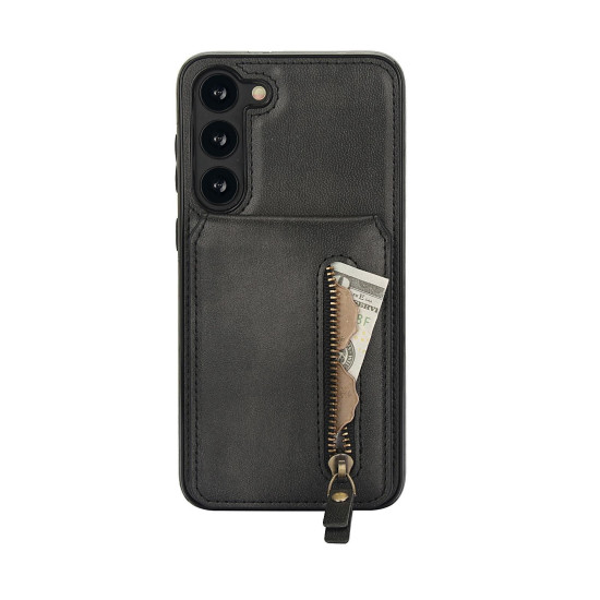 For Samsung Galaxy S23+ 5G Zipper Wallet Split MagSafe Leather Back Phone Case(Black)