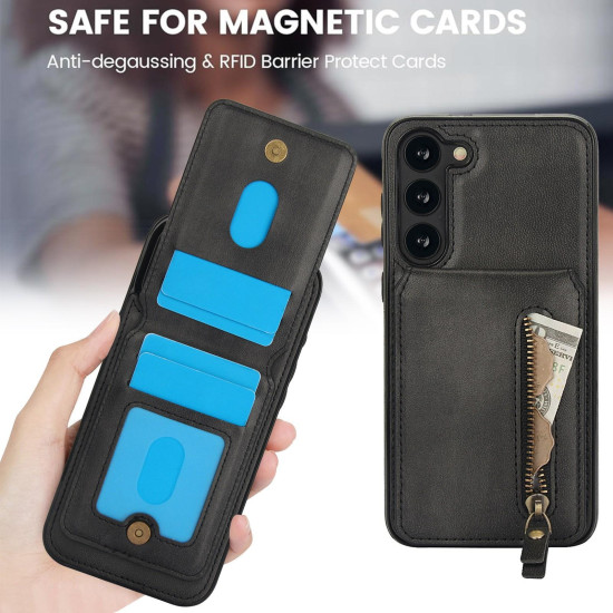 For Samsung Galaxy S23+ 5G Zipper Wallet Split MagSafe Leather Back Phone Case(Black)
