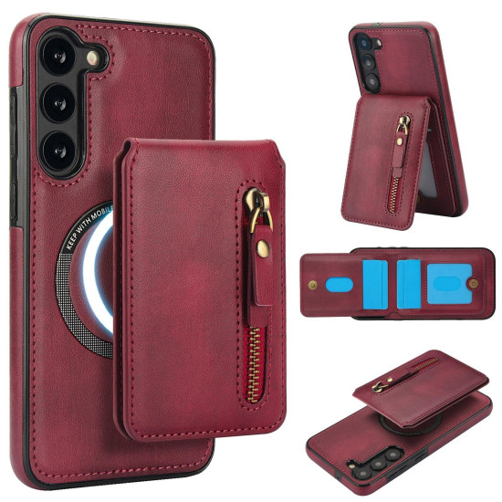 For Samsung Galaxy S23+ 5G Zipper Wallet Split MagSafe Leather Back Phone Case(Red)