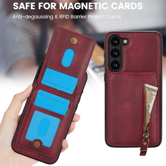 For Samsung Galaxy S23+ 5G Zipper Wallet Split MagSafe Leather Back Phone Case(Red)