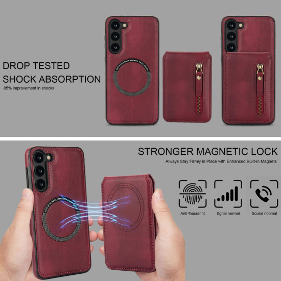 For Samsung Galaxy S23+ 5G Zipper Wallet Split MagSafe Leather Back Phone Case(Red)
