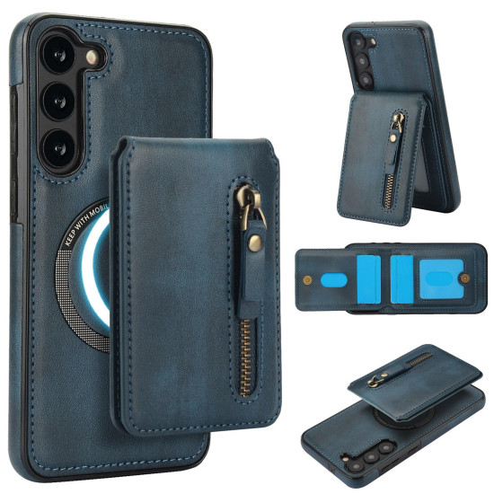For Samsung Galaxy S23+ 5G Zipper Wallet Split MagSafe Leather Back Phone Case(Blue)