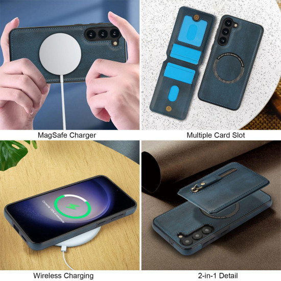 For Samsung Galaxy S23+ 5G Zipper Wallet Split MagSafe Leather Back Phone Case(Blue)