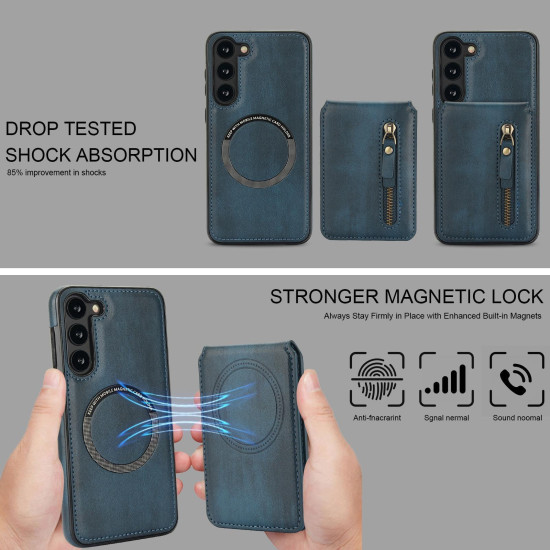 For Samsung Galaxy S23+ 5G Zipper Wallet Split MagSafe Leather Back Phone Case(Blue)