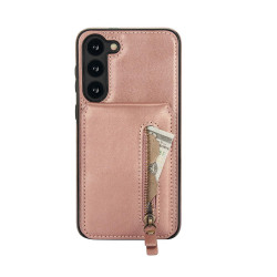For Samsung Galaxy S23+ 5G Zipper Wallet Split MagSafe Leather Back Phone Case(Rose Gold)