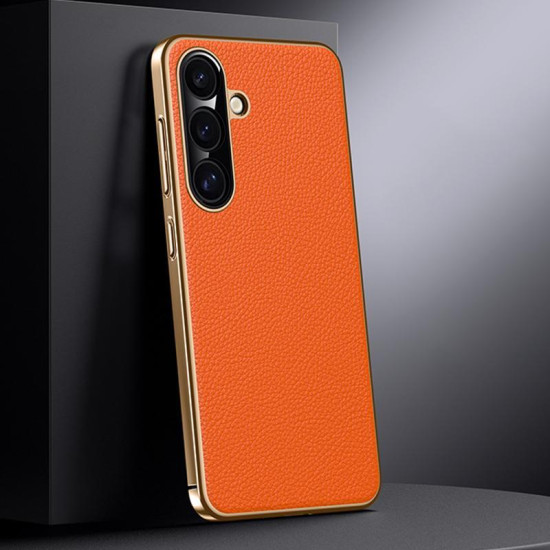 For Samsung Galaxy S24+ 5G Genuine Leather PC Phone Case(Orange)