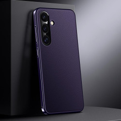 For Samsung Galaxy S24+ 5G Genuine Leather PC Phone Case(Dark Purple)