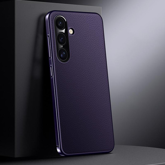 For Samsung Galaxy S24+ 5G Genuine Leather PC Phone Case(Dark Purple)