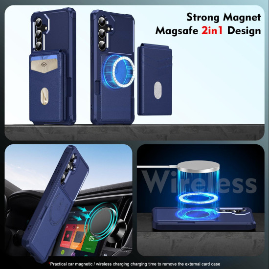 For Samsung Galaxy S24+ 5G 2-in-1 Magnetic Wallet MagSafe Leather Back Phone Case(Blue)