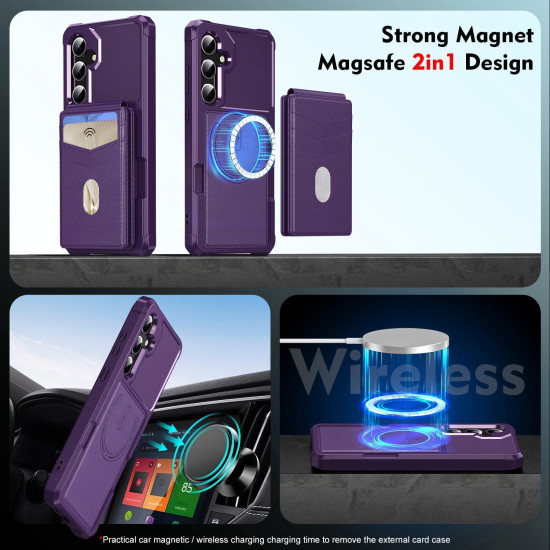 For Samsung Galaxy S24+ 5G 2-in-1 Magnetic Wallet MagSafe Leather Back Phone Case(Purple)