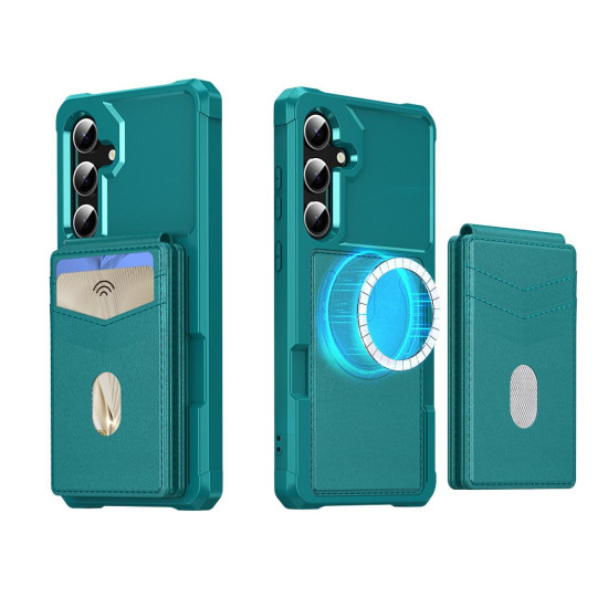 For Samsung Galaxy S24+ 5G 2-in-1 Magnetic Wallet MagSafe Leather Back Phone Case(Green)