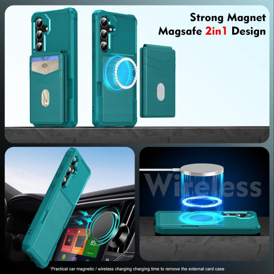 For Samsung Galaxy S24+ 5G 2-in-1 Magnetic Wallet MagSafe Leather Back Phone Case(Green)