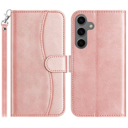 For Samsung Galaxy S24+ 5G Dual-Folded S-shape Leather Phone Case(Rose Gold)