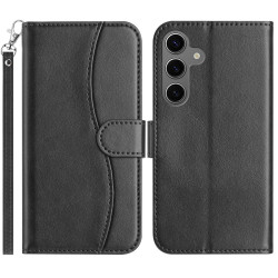 For Samsung Galaxy S24+ 5G Dual-Folded S-shape Leather Phone Case(Black)