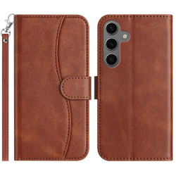For Samsung Galaxy S24+ 5G Dual-Folded S-shape Leather Phone Case(Coffee)