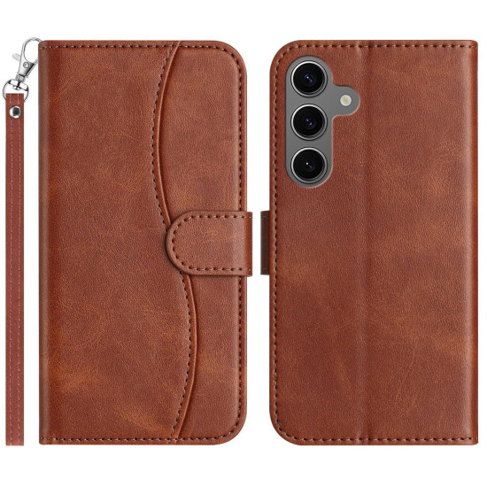 For Samsung Galaxy S24+ 5G Dual-Folded S-shape Leather Phone Case(Coffee)