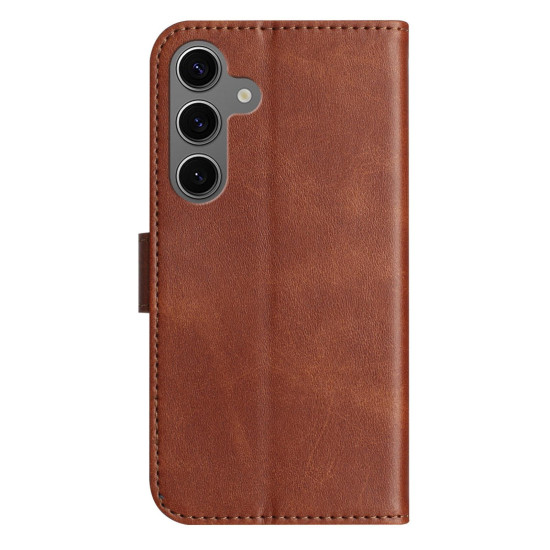 For Samsung Galaxy S24+ 5G Dual-Folded S-shape Leather Phone Case(Coffee)