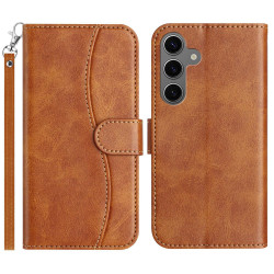 For Samsung Galaxy S24+ 5G Dual-Folded S-shape Leather Phone Case(Brown)