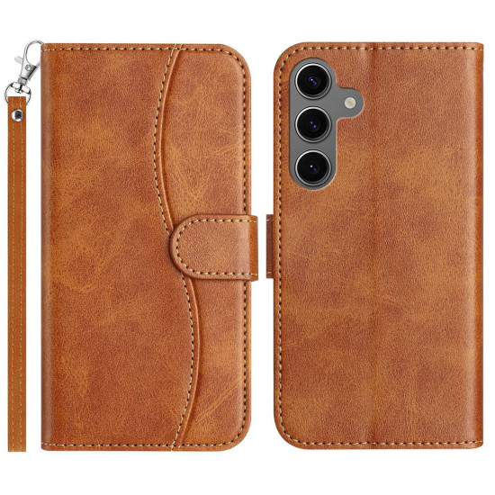 For Samsung Galaxy S24+ 5G Dual-Folded S-shape Leather Phone Case(Brown)