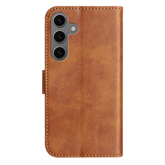 For Samsung Galaxy S24+ 5G Dual-Folded S-shape Leather Phone Case(Brown)