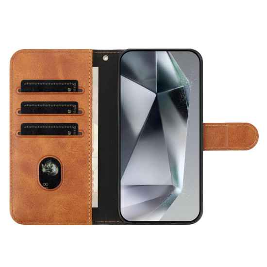 For Samsung Galaxy S24+ 5G Dual-Folded S-shape Leather Phone Case(Brown)