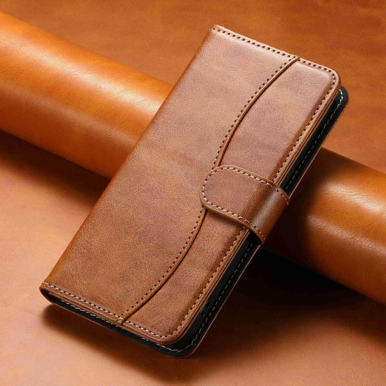 For Samsung Galaxy S24+ 5G Dual-Folded S-shape Leather Phone Case(Brown)