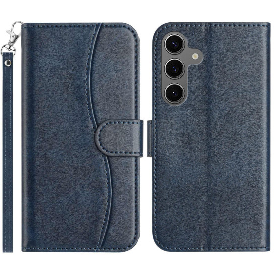 For Samsung Galaxy S24+ 5G Dual-Folded S-shape Leather Phone Case(Navy Blue)
