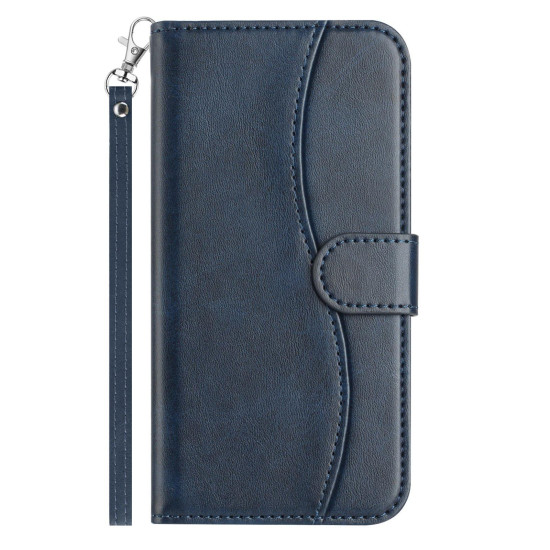 For Samsung Galaxy S24+ 5G Dual-Folded S-shape Leather Phone Case(Navy Blue)