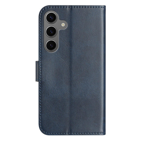 For Samsung Galaxy S24+ 5G Dual-Folded S-shape Leather Phone Case(Navy Blue)