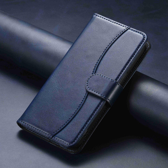 For Samsung Galaxy S24+ 5G Dual-Folded S-shape Leather Phone Case(Navy Blue)