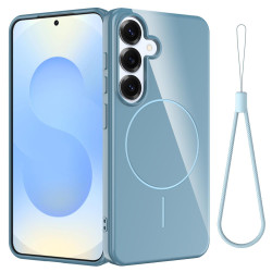 For Samsung Galaxy S24+ 5G Glossy TPU Shockproof MagSafe Phone Case with Lanyard(Blue)