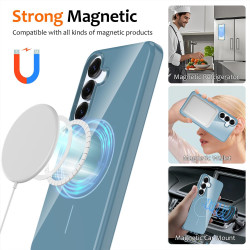 For Samsung Galaxy S24+ 5G Glossy TPU Shockproof MagSafe Phone Case with Lanyard(Blue)