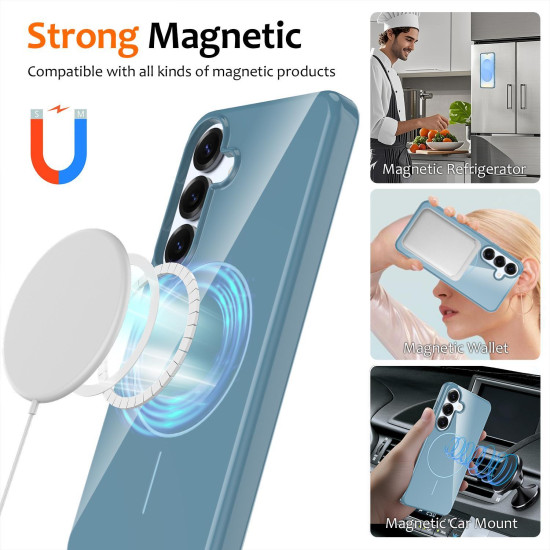 For Samsung Galaxy S24+ 5G Glossy TPU Shockproof MagSafe Phone Case with Lanyard(Blue)
