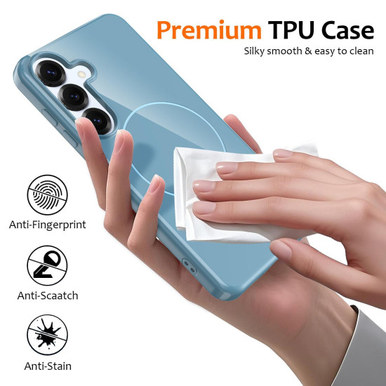 For Samsung Galaxy S24+ 5G Glossy TPU Shockproof MagSafe Phone Case with Lanyard(Blue)