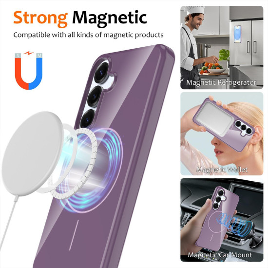 For Samsung Galaxy S24+ 5G Glossy TPU Shockproof MagSafe Phone Case with Lanyard(Purple)