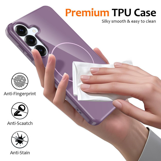 For Samsung Galaxy S24+ 5G Glossy TPU Shockproof MagSafe Phone Case with Lanyard(Purple)