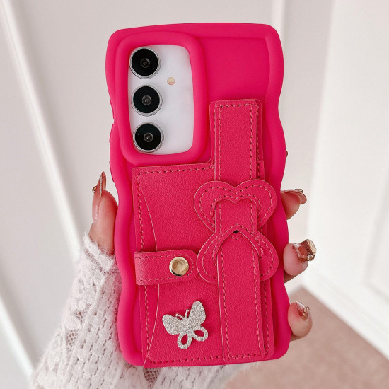 For Samsung Galaxy S24+ 5G Wristband Leather Love Holder Card Bag Phone Case(Rose Red)