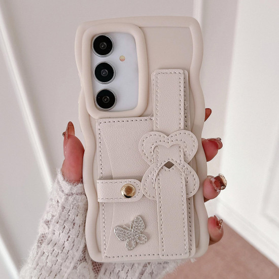 For Samsung Galaxy S24+ 5G Wristband Leather Love Holder Card Bag Phone Case(White)