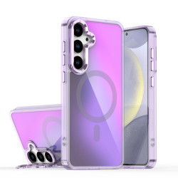 For Samsung Galaxy S24+ 5G Plating Gradient Discolor MagSafe Phone Case with Holder(Purple)