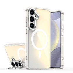 For Samsung Galaxy S24+ 5G Plating Gradient Discolor MagSafe Phone Case with Holder(White)