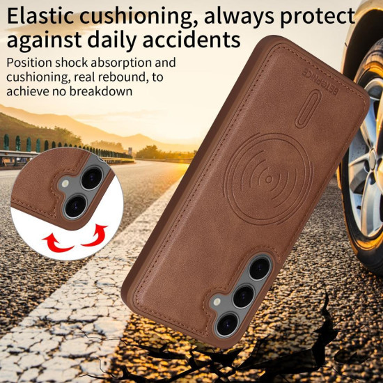 For Samsung Galaxy S24+ 5G BETOPNICE Horizontal Flip Detachable MagSafe Wallet Phone Case(Brown)